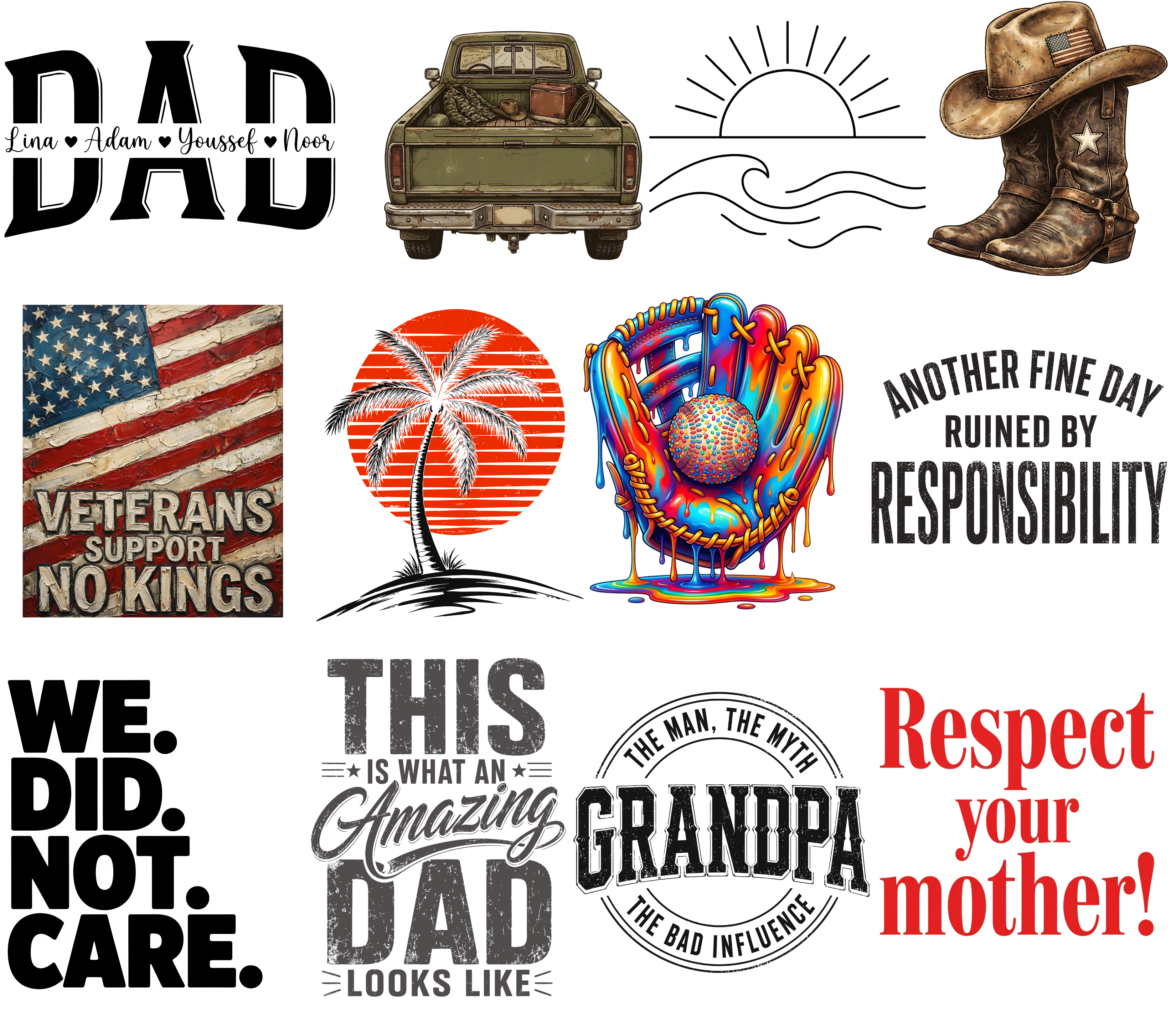 110 Premium PNG Design Bundle for Men's T-Shirt Creators