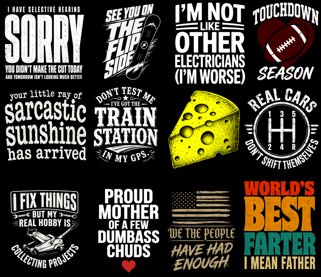 110 Premium PNG Design Bundle for Men's T-Shirt Creators
